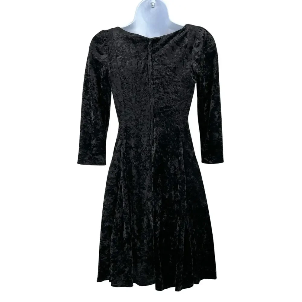 Vintage Black Crushed Velvet Mini Dress Girls 10 Fits Adult XXS 00 Witchy